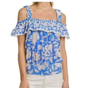 Jennifer & Grace NWT Blue & White Cotton Ruffle Off-the-Shoulder Tank Top Sz XL